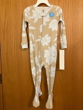 Carter's Beige and White Floral Zip Footed One-Piece
